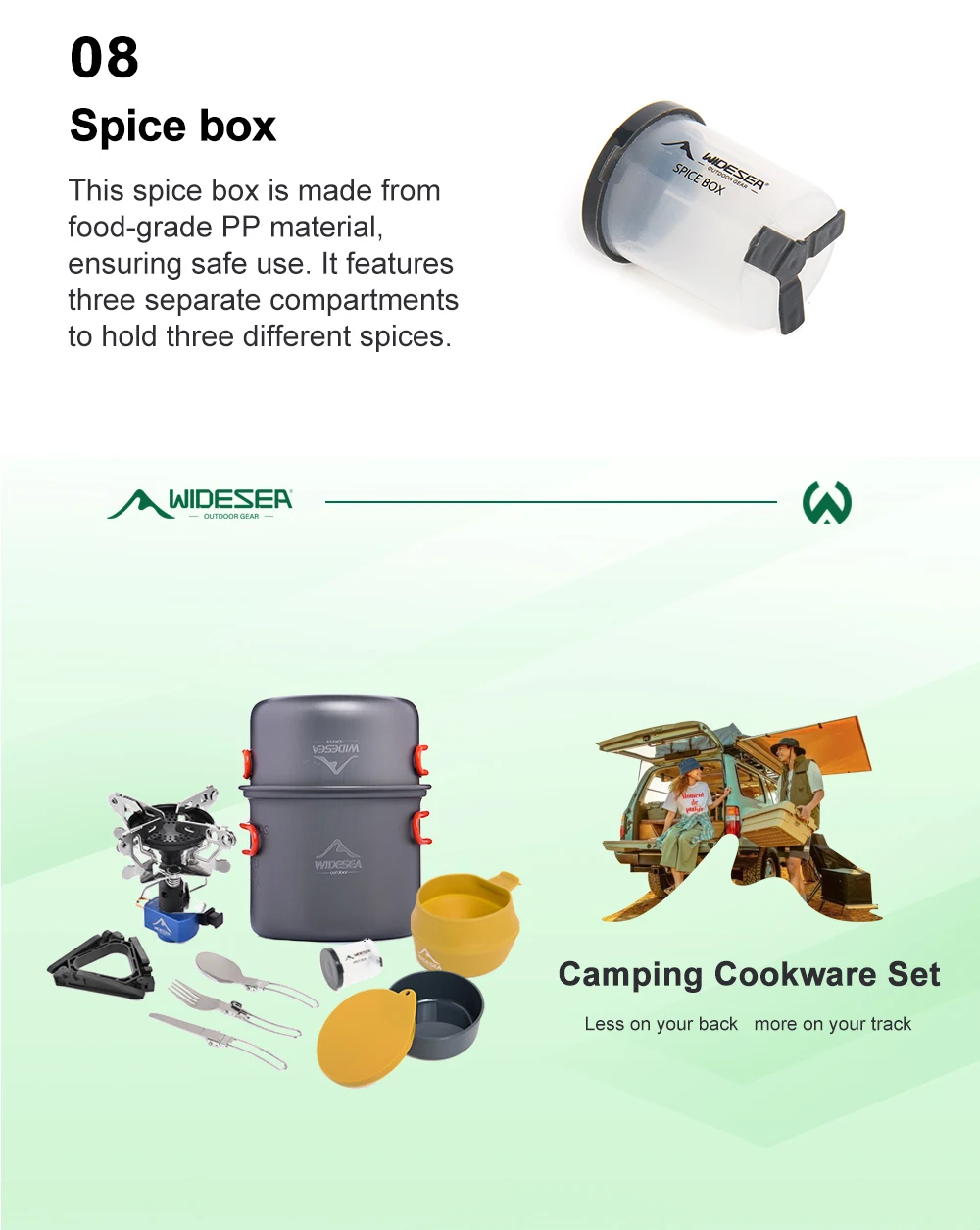 Widesea Camping Gas Stove Tableware Set Portable Gear Tourist Gadgets Kitchen Stuff Cooking Survival Camper Accessories Supplies