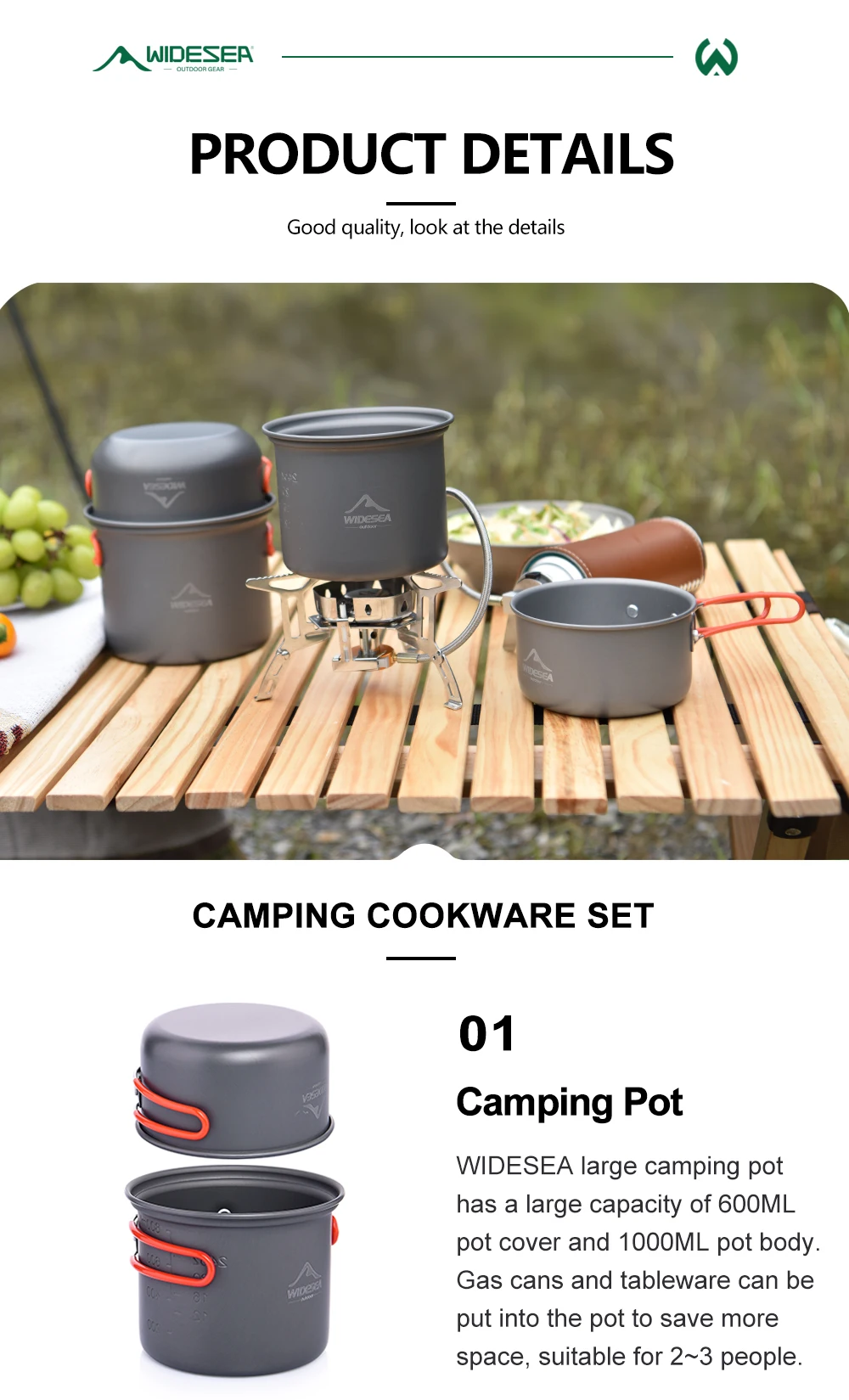Widesea Camping Gas Stove Tableware Set Portable Gear Tourist Gadgets Kitchen Stuff Cooking Survival Camper Accessories Supplies