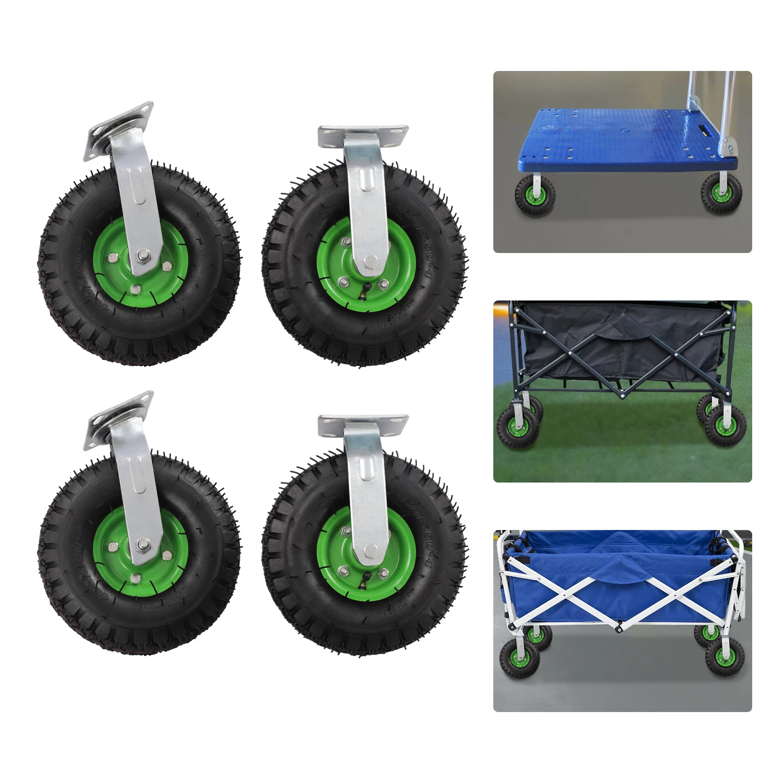 10 Inch Pneumatic Casters Set of 4, Heavy Duty Casters Air Tires Rubber Wheel with Tread Pattern for Hand Truck, Freight Equipment, 275.58lbs Capacity
