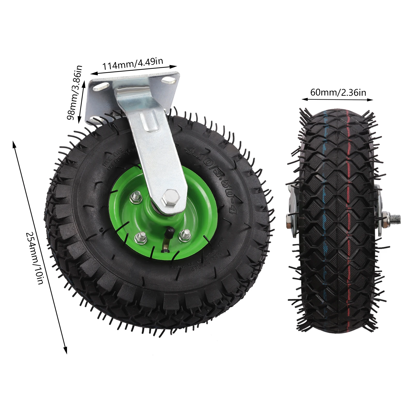 10 Inch Pneumatic Casters Set of 4, Heavy Duty Casters Air Tires Rubber Wheel with Tread Pattern for Hand Truck, Freight Equipment, 275.58lbs Capacity