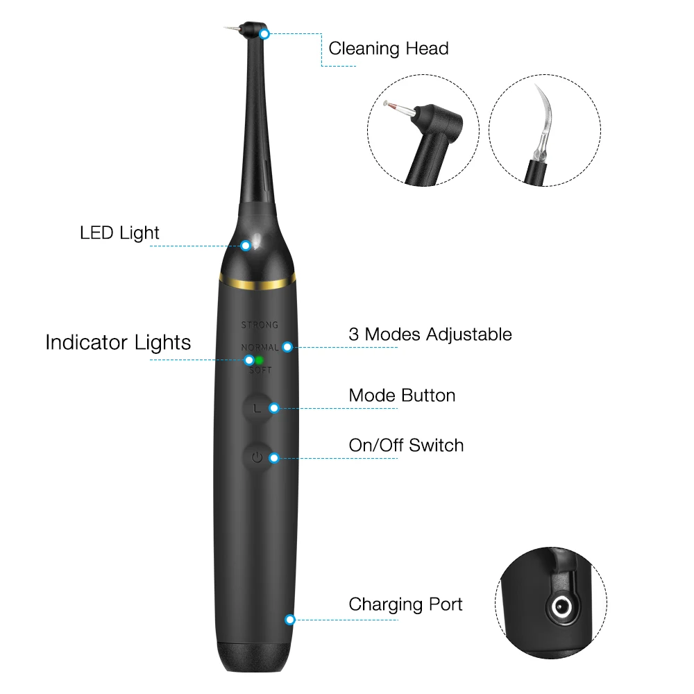 Electric Ultrasonic Dental Scaler 5 Modes Calculus Oral Tartar Remover Tooth Stain 9 Levels Cleaner Teeth Whitening Oral Care