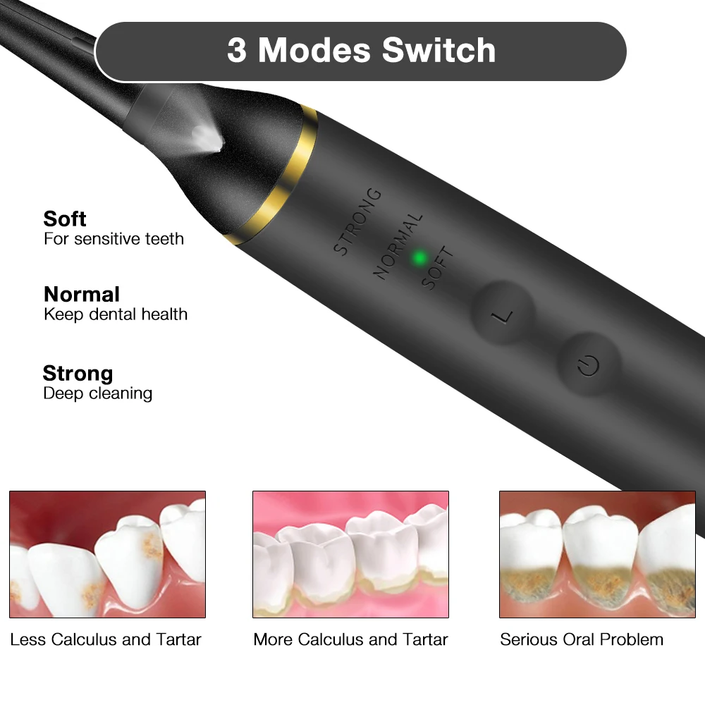 Electric Ultrasonic Dental Scaler 5 Modes Calculus Oral Tartar Remover Tooth Stain 9 Levels Cleaner Teeth Whitening Oral Care