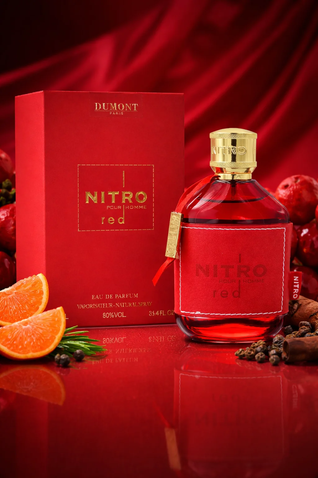 Dumont Nitro Red Intense 100ml 3.4oz EDP Spray Fresh Fruity Watery Woody Amber Unisex Cologne Long Lasting Summer Travel Daily Wear Office Date Night Graduation Season Birthday Christmas Xmas Holiday Gift Idea New Arrival Collection