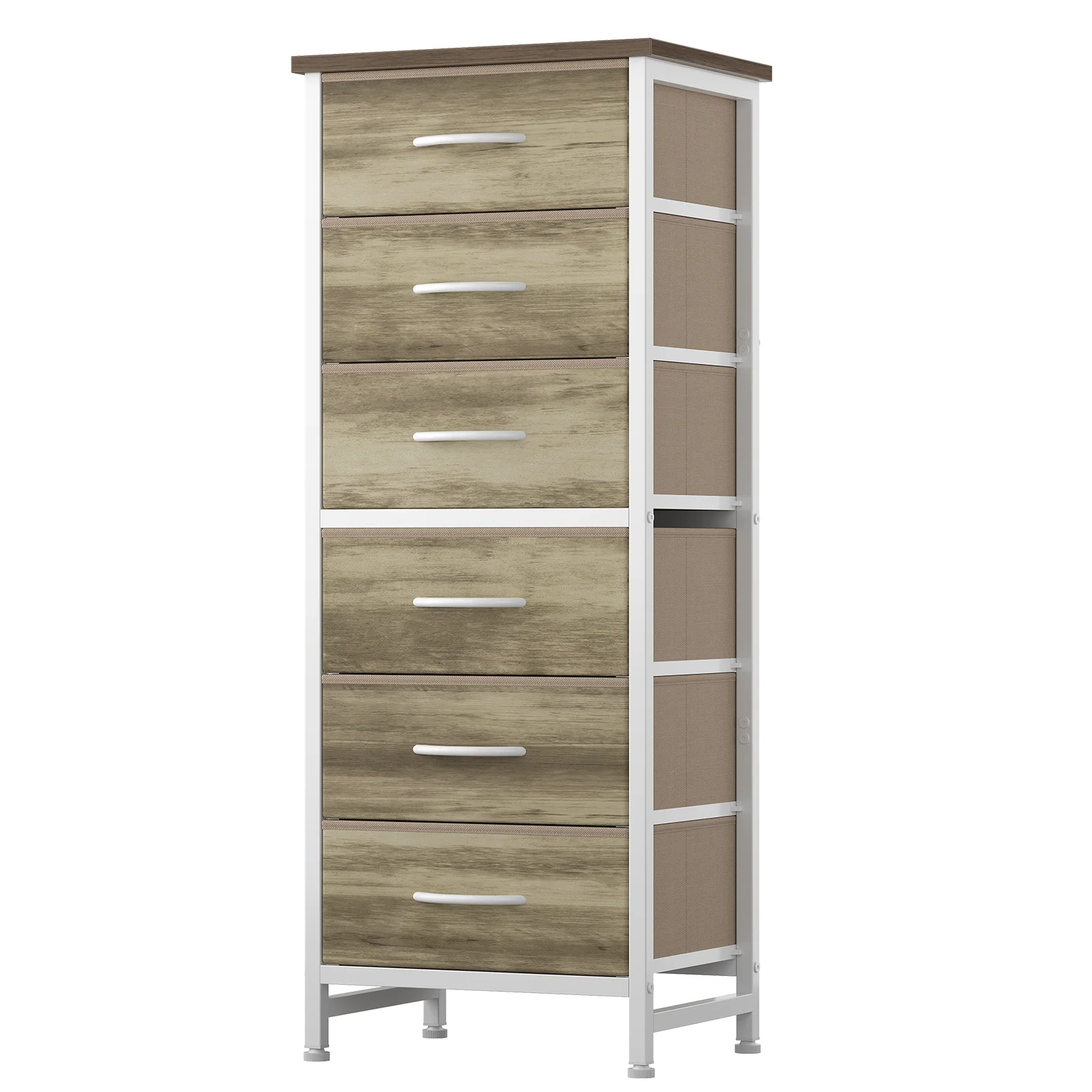 JHK Tall 6 Fabric Drawer Dresser for Bedroom Wood Top and Metal Frame Skinny Chest of Drawers Narrow Storage Tower with Organization Furniture