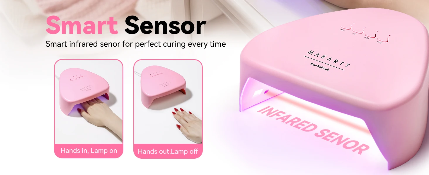 Makartt Compact Travel UV Nail Lamp Gel Polish Plug-in Nail Dryer 5s Flash Cure 99s Mode Dark Thick Gels Auto Sensor 4 Timers