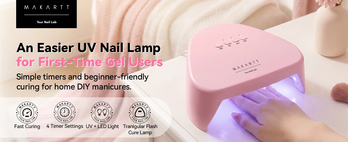 Makartt Compact Travel UV Nail Lamp Gel Polish Plug-in Nail Dryer 5s Flash Cure 99s Mode Dark Thick Gels Auto Sensor 4 Timers