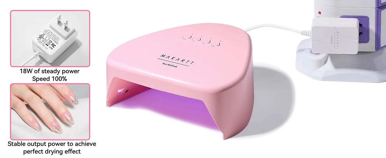Makartt Compact Travel UV Nail Lamp Gel Polish Plug-in Nail Dryer 5s Flash Cure 99s Mode Dark Thick Gels Auto Sensor 4 Timers