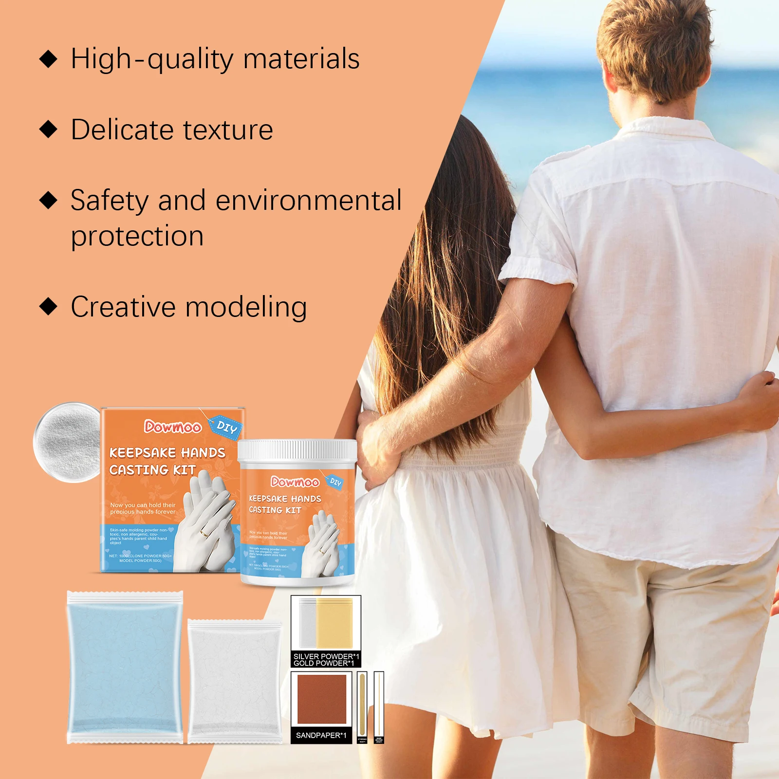 100G Keepshake Hand Mold Casting Set for Couple Meanningful Gift Romantic DIY 3D Gift Non-toxic Skin-friendly Hand Mold Diy Set