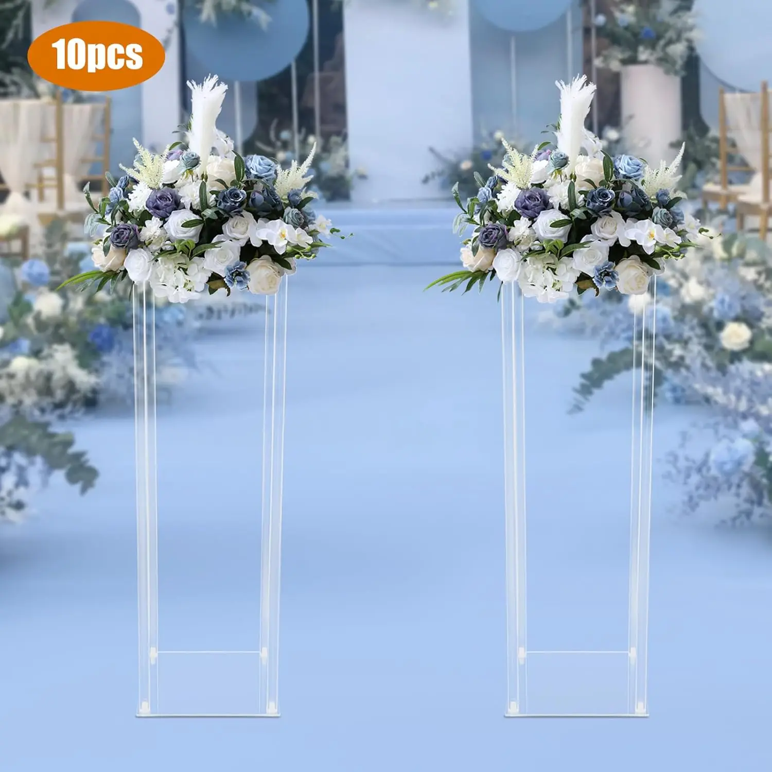 10PCS, 80 cm Wedding Flower Stands Acrylic Wedding Decoration for Tables Bouquet Vase Columns Flower Vase Rectangular Floor Vase