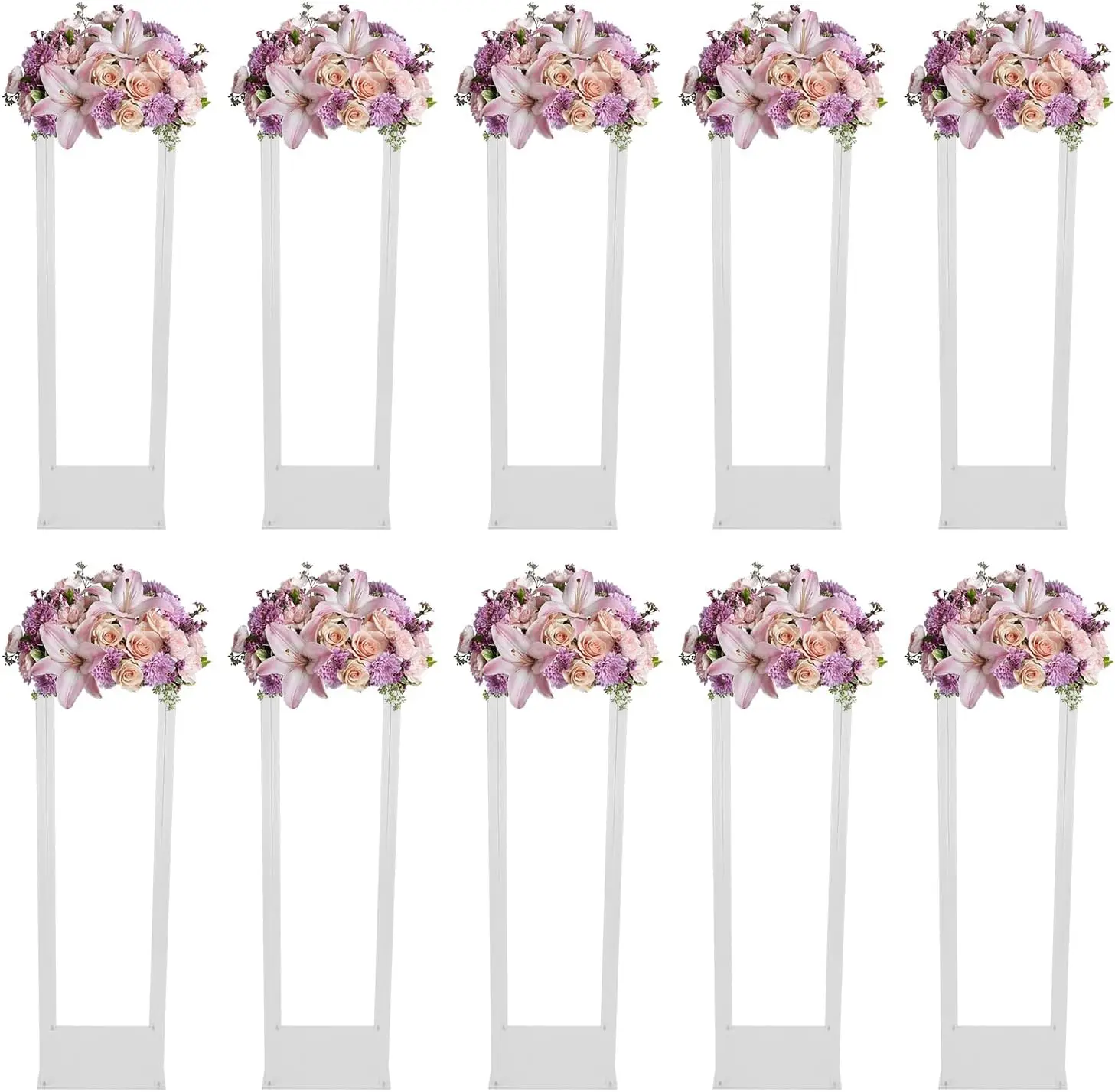 10PCS, 80 cm Wedding Flower Stands Acrylic Wedding Decoration for Tables Bouquet Vase Columns Flower Vase Rectangular Floor Vase