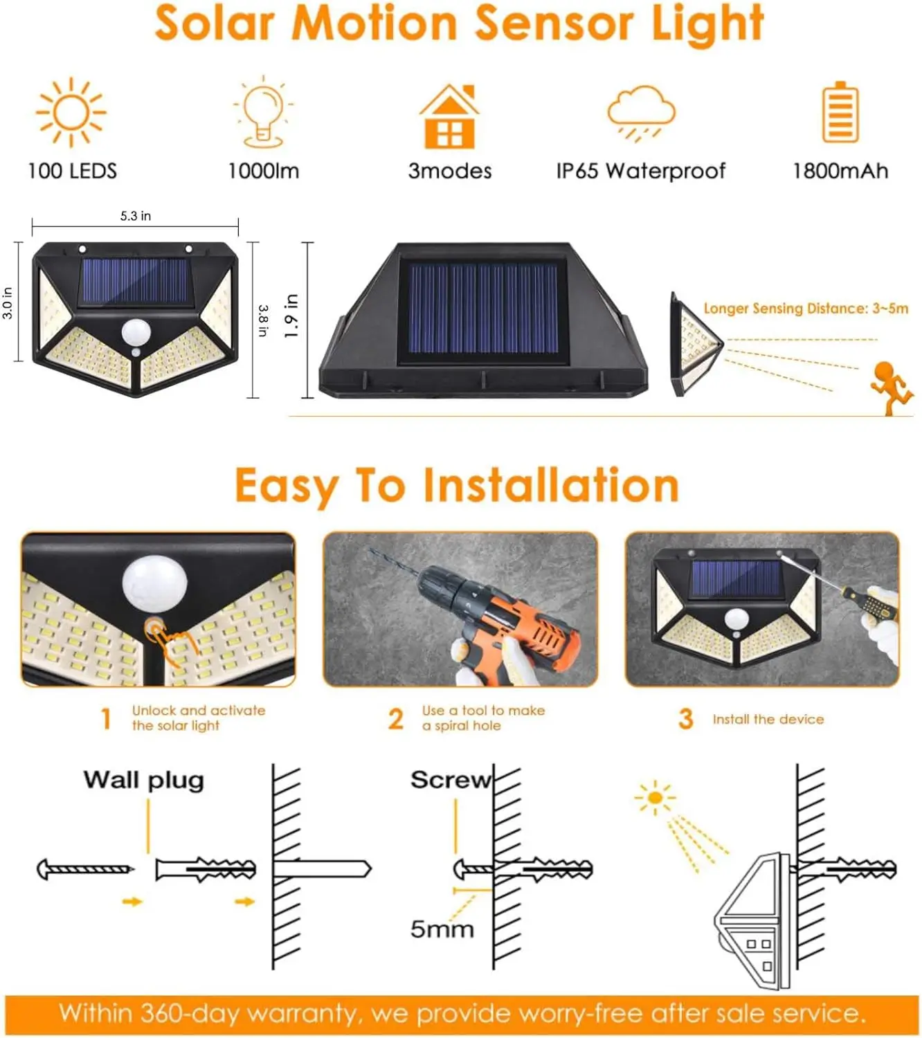 Solar Lights Outdoor 6 Pack, 100LED/3 Modes 270° Lighting Angle Motion Sensor Security Lights Wall Lights Solar Powered Bright for Backyard Garden Fence Patio Front Door