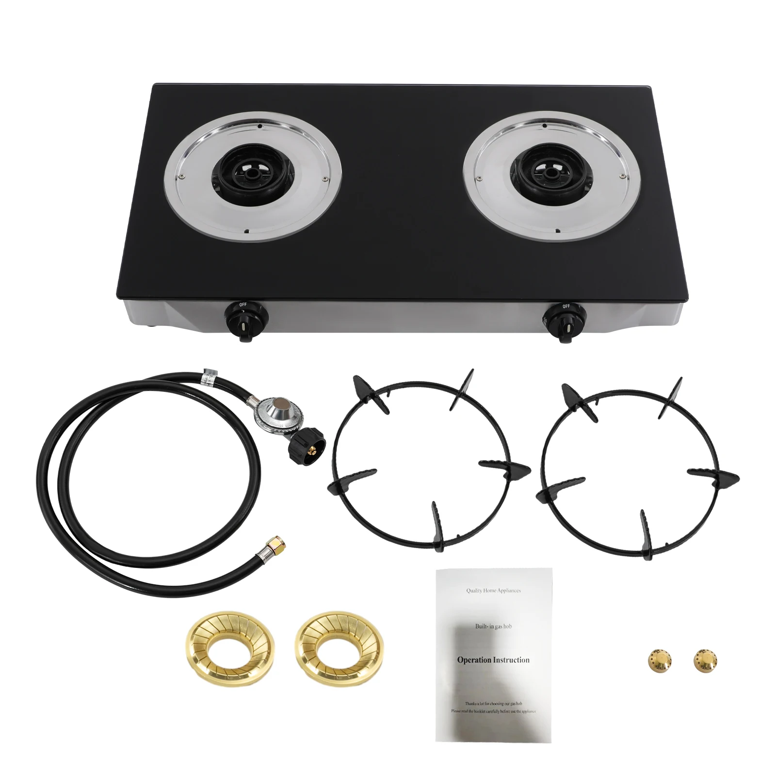 Modern 2 Burners Portable Gas Stove 3.5KW LPG Tempered Glass Countertop Gas Cooker Piezoelectric Ignition 65% Thermal Efficiency