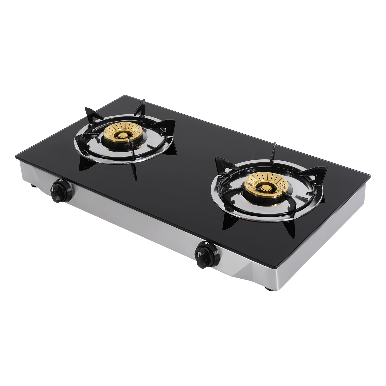 Modern 2 Burners Portable Gas Stove 3.5KW LPG Tempered Glass Countertop Gas Cooker Piezoelectric Ignition 65% Thermal Efficiency