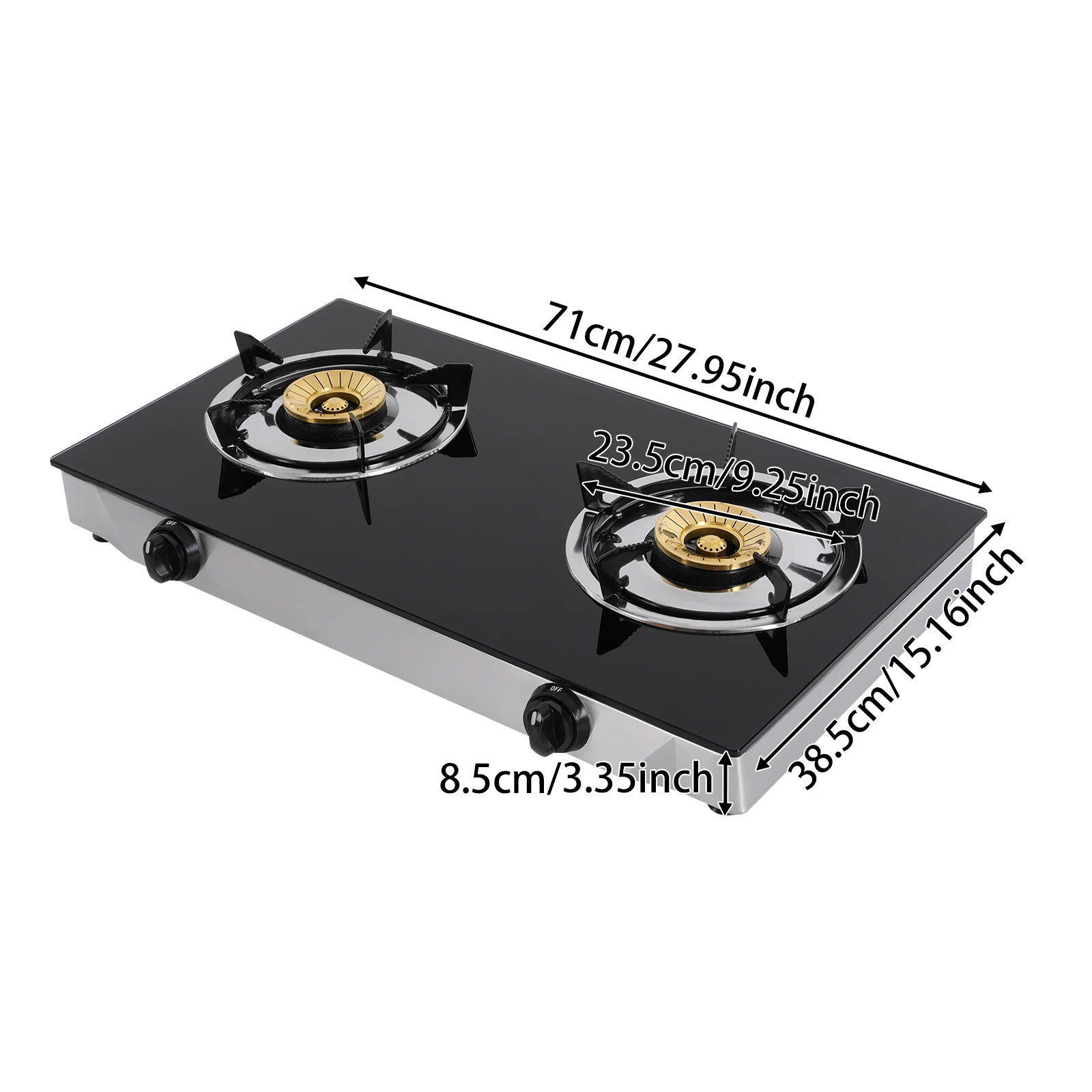 Modern 2 Burners Portable Gas Stove 3.5KW LPG Tempered Glass Countertop Gas Cooker Piezoelectric Ignition 65% Thermal Efficiency