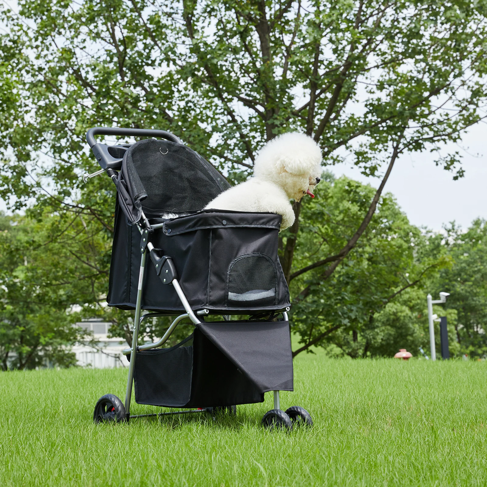 JHK 3 Wheels Foldable Pet Stroller for Small Dogs and Cats Stroller with Mesh Windows Storage Basket Cup Holder for Outdoor Use