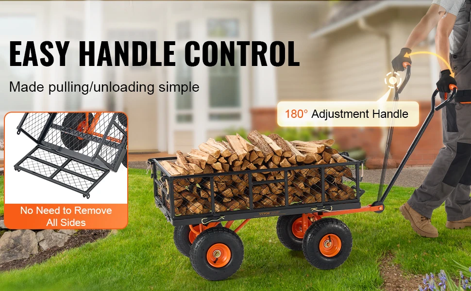 SucceBuy Garden Cart Sturdy Metal Utility Wagon with Simple Assembly Versatile Dump Cart Wheelbarrow with 400/880lbs Capacity