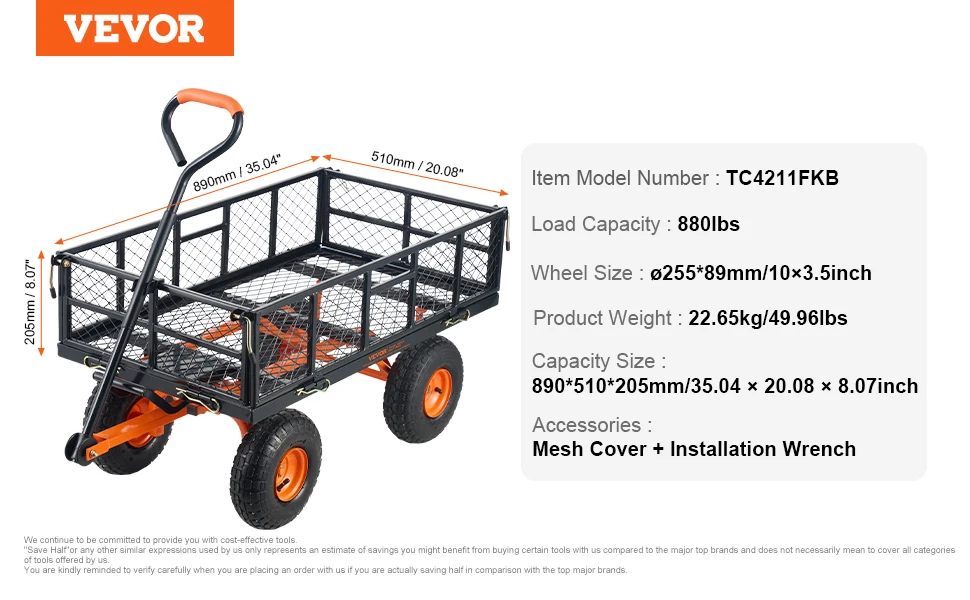 SucceBuy Garden Cart Sturdy Metal Utility Wagon with Simple Assembly Versatile Dump Cart Wheelbarrow with 400/880lbs Capacity