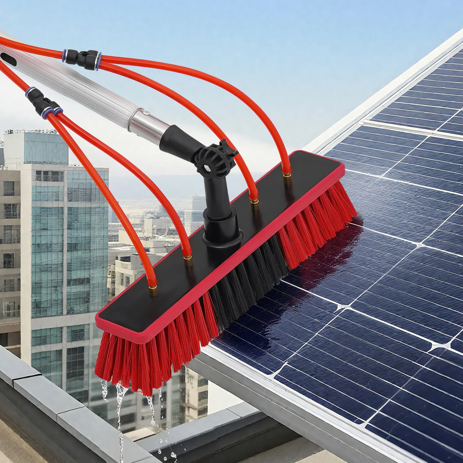 Window Cleaning System Cleaning Brush & Pole Cleaning Kit for Solar Panel and Outdoor Window Cleaning Kit 7/8/10 Meter