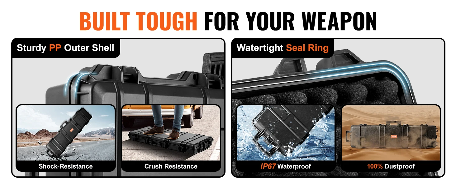 SucceBuy Rifle Hard Case Portable Long Gun Storage Suitcase with 2 Casters Shockproof & Waterproof Airsoft Rifle Protective Case