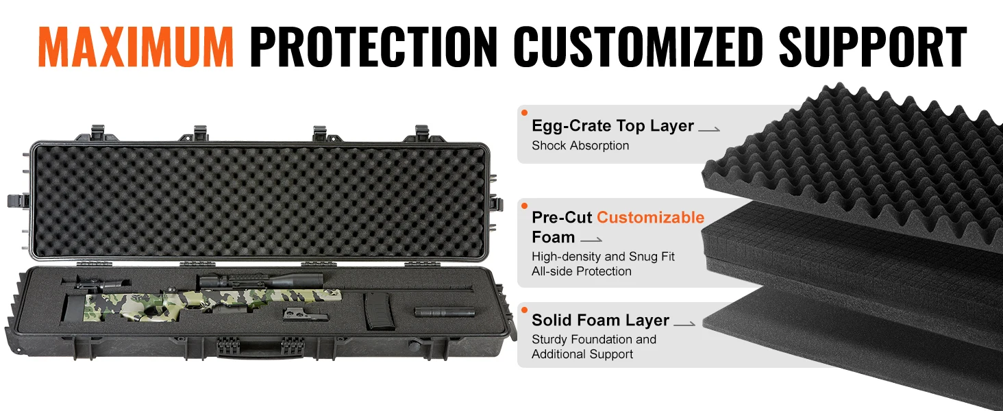 SucceBuy Rifle Hard Case Portable Long Gun Storage Suitcase with 2 Casters Shockproof & Waterproof Airsoft Rifle Protective Case