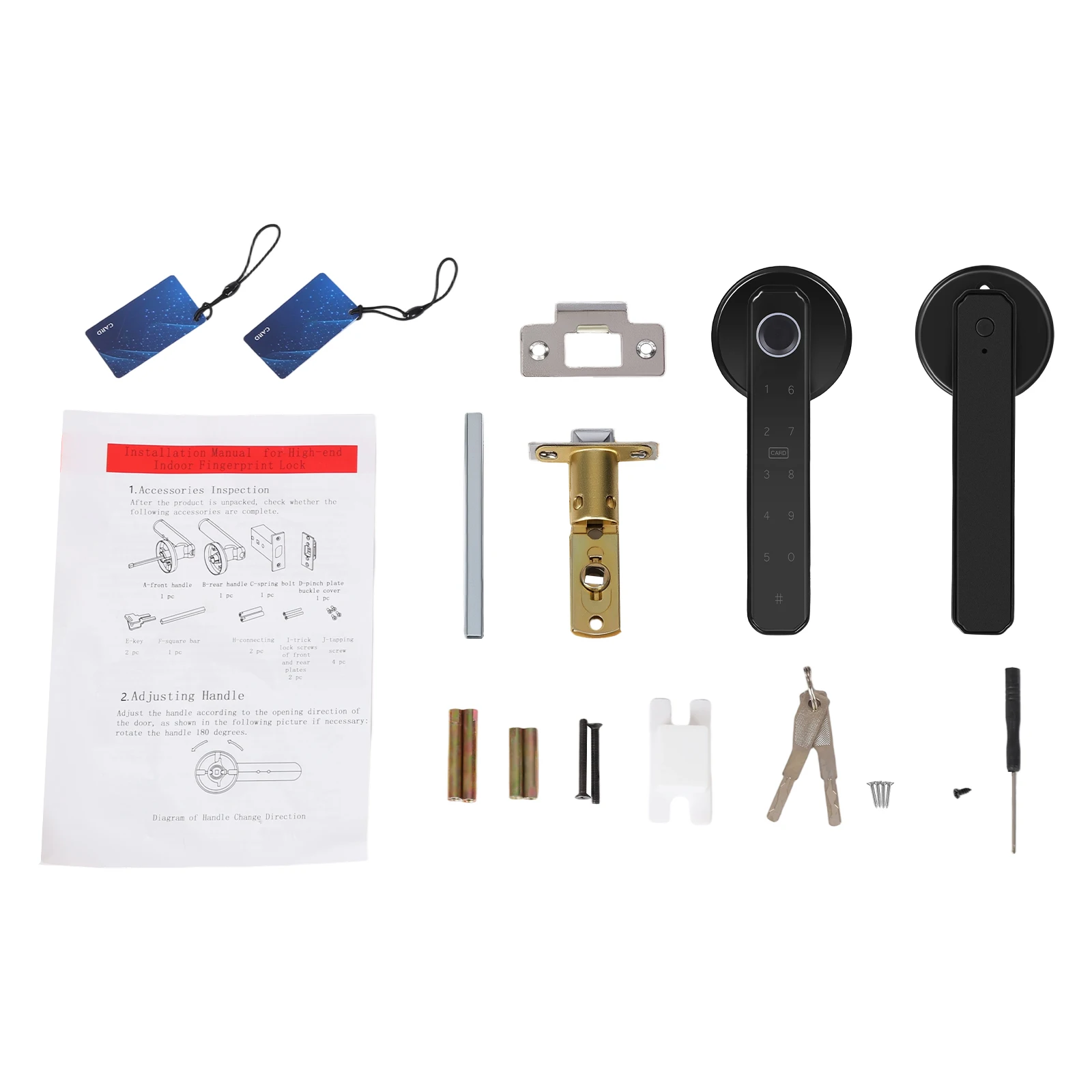 Smart Door Handle Lock Fingerprint/Password/IC Card /Key Unlock 0.2s Unlocking Type-C Emergency Power for Home Apartment Office