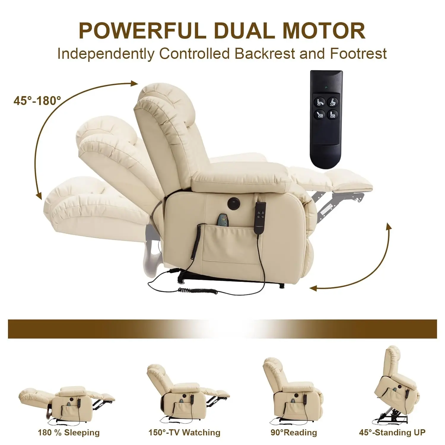 Dual Motor Large Power Lift Recliner Chair for Elderly with Heat and Massage,Lay Flat Lift Chairs Recliners for Seniors Infinite