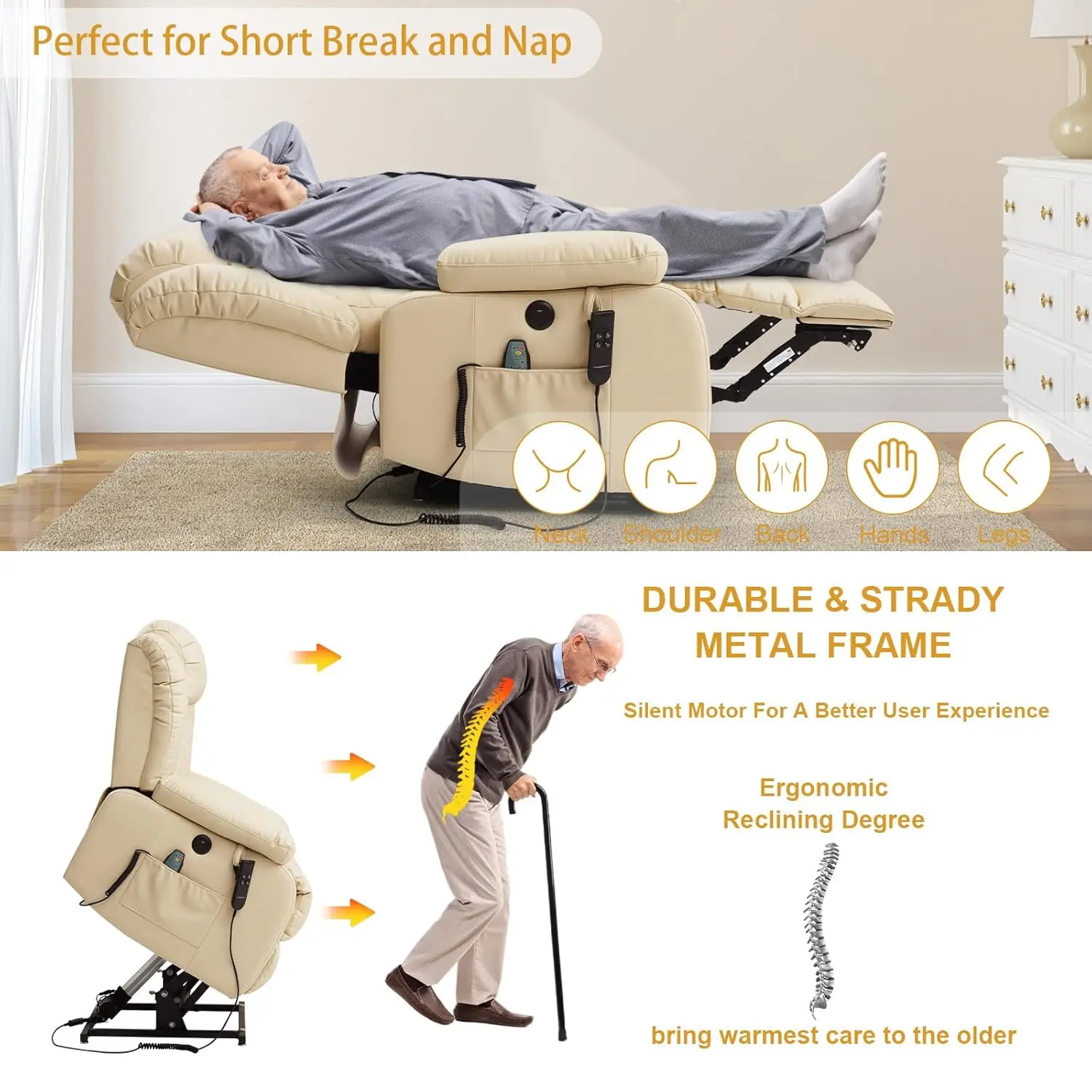 Dual Motor Large Power Lift Recliner Chair for Elderly with Heat and Massage,Lay Flat Lift Chairs Recliners for Seniors Infinite