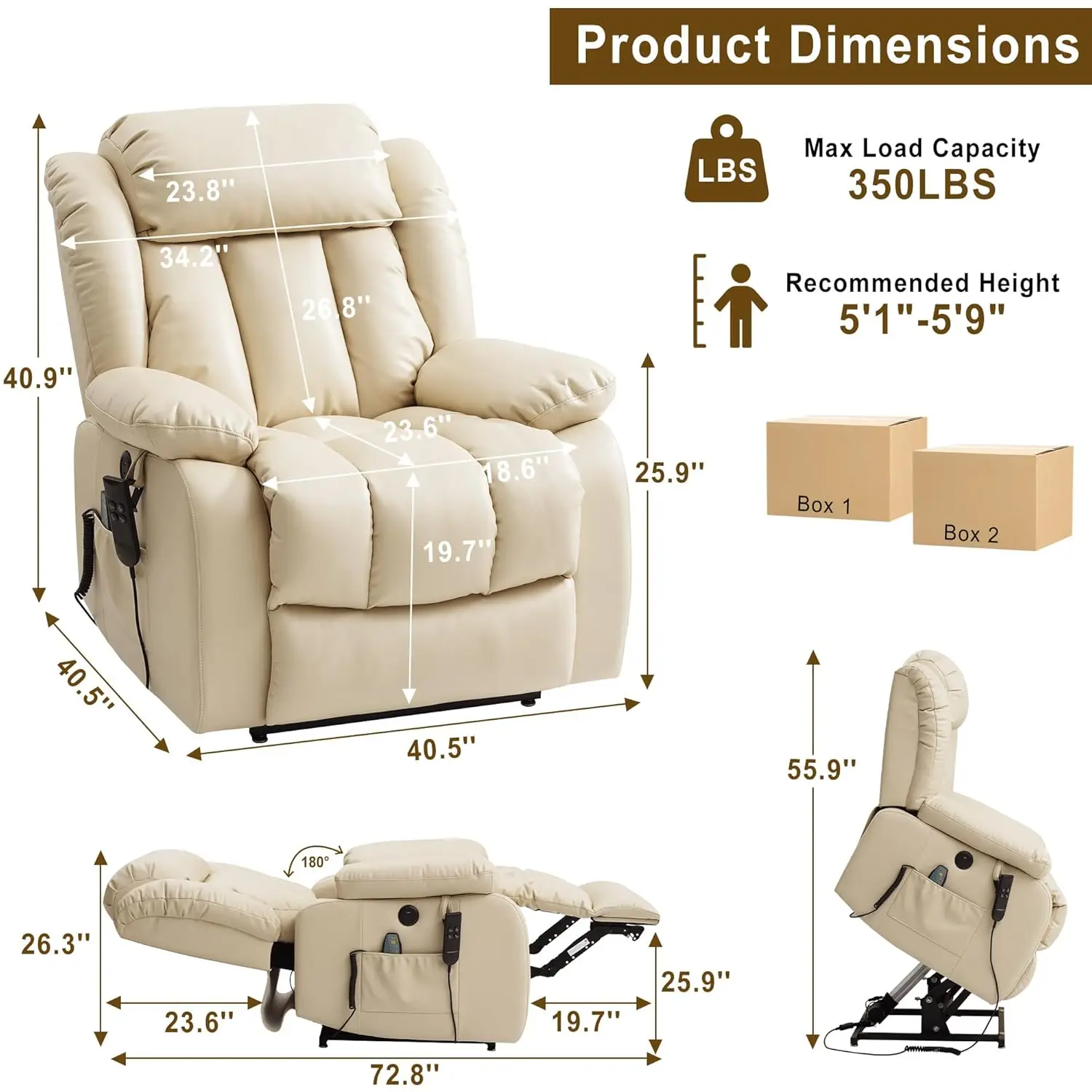 Dual Motor Large Power Lift Recliner Chair for Elderly with Heat and Massage,Lay Flat Lift Chairs Recliners for Seniors Infinite