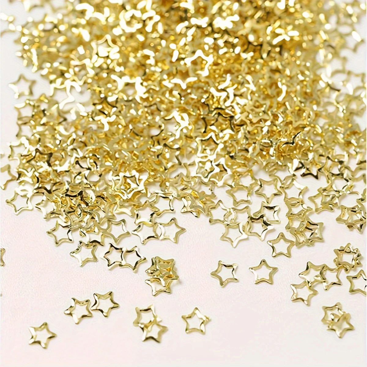 12-Grid Box of 3D Golden Nail Art Decorations - Metallic Star, Moon, Heart, Triangle, Square Nai