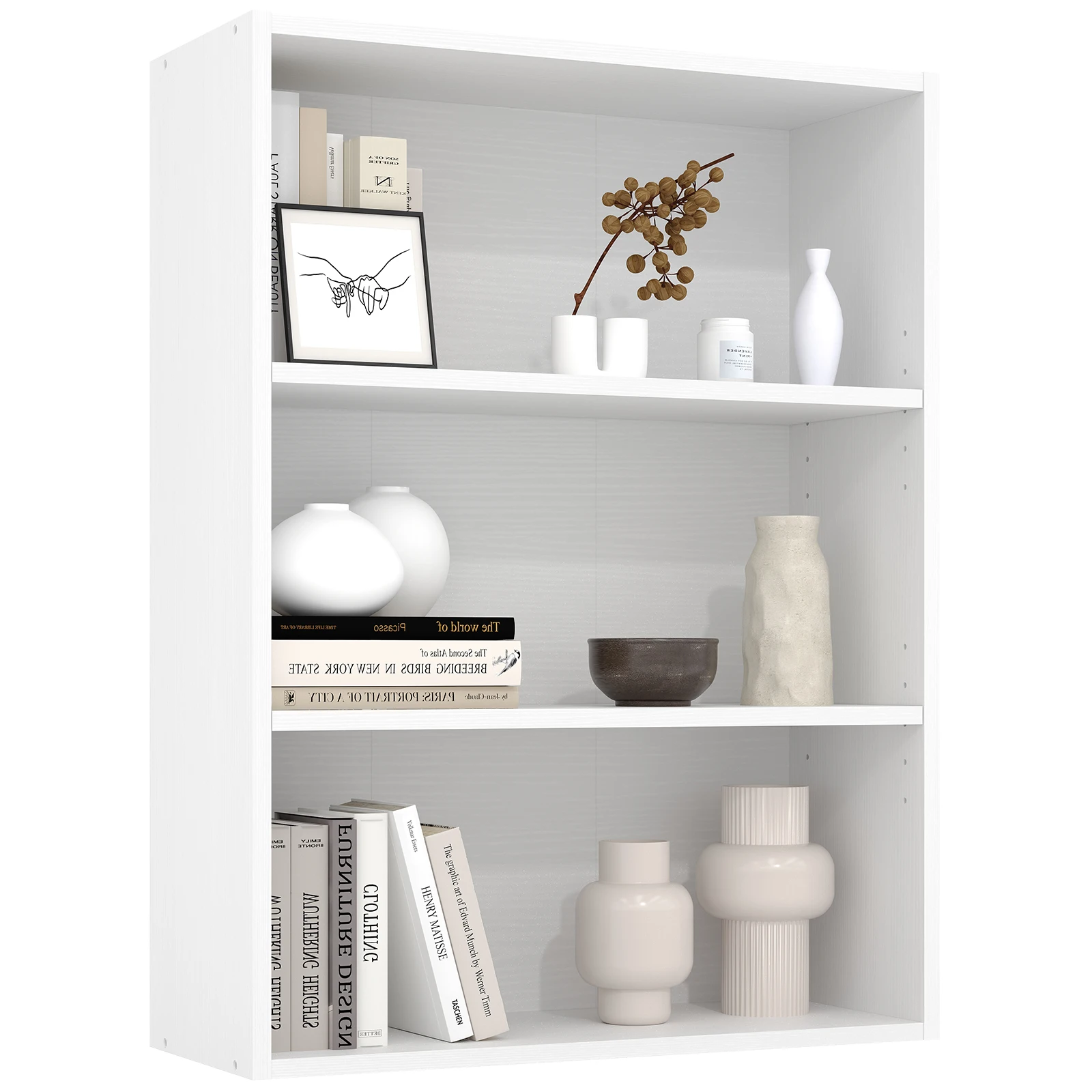 MCQ Wooden 3 Tiers Bookshelf Storage 31.5 Inch Tall Standing Display Bookshelf Sturdy Structure Graduated Shelves for Home