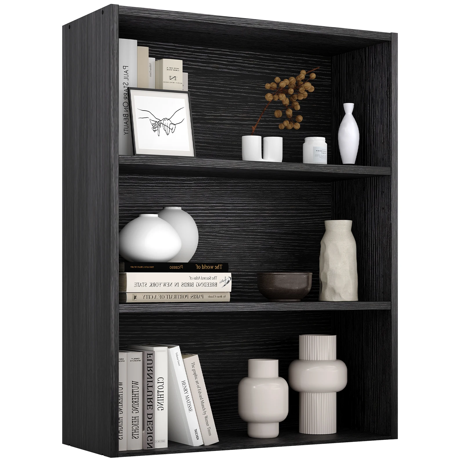 MCQ Wooden 3 Tiers Bookshelf Storage 31.5 Inch Tall Standing Display Bookshelf Sturdy Structure Graduated Shelves for Home