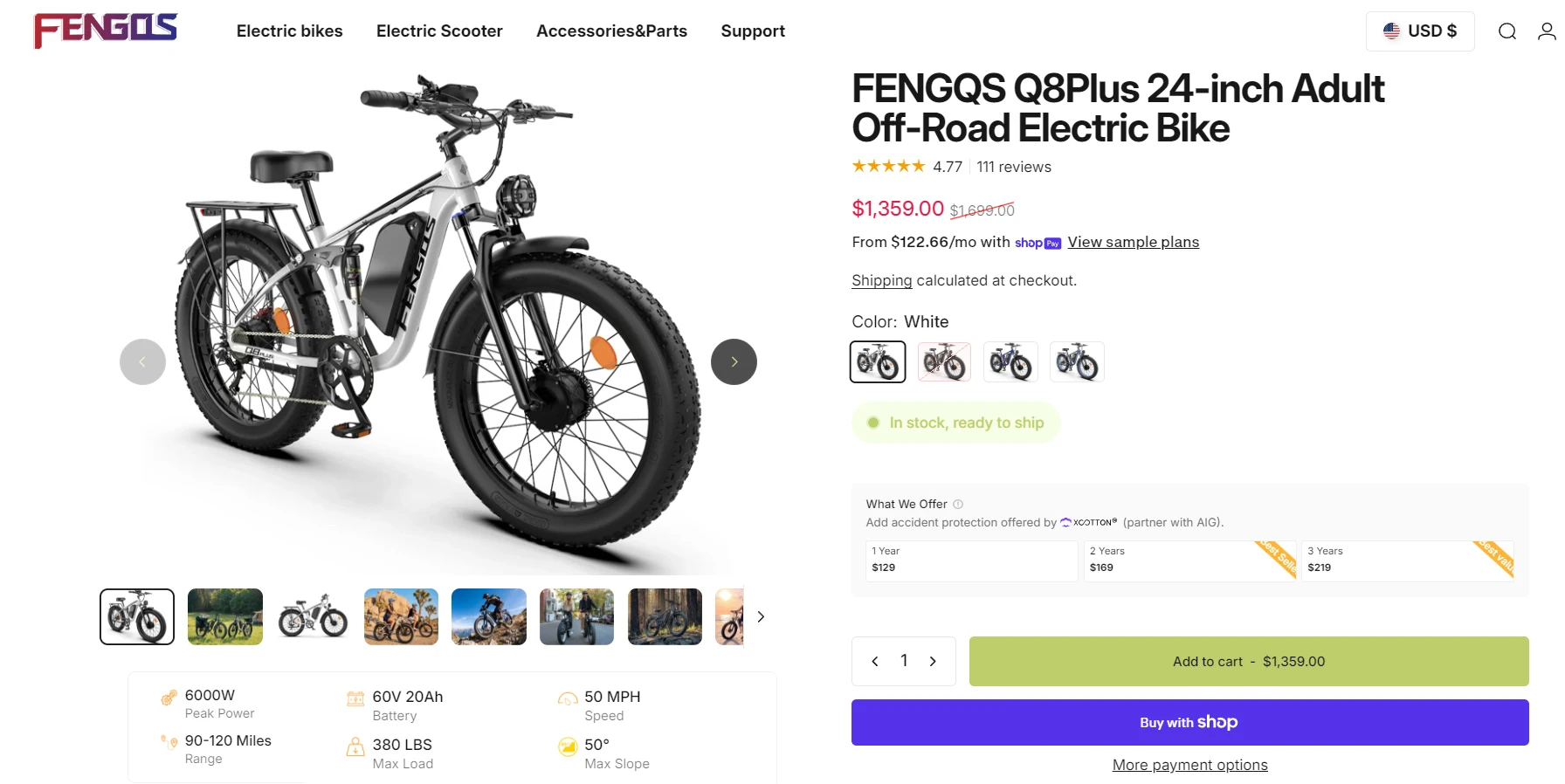 FENGQS Q8 PLUS 6000W 5000W Dual Motor Mountain Electric Vehicle 60V1200WH Large Battery, 100 Kilometer Range, Hydraulic Disc Brake with Turn Signal, Electric Bicycles, Commuting, Boys, Fat Tires, Detachable Batteries. Full Shockingproof Frame