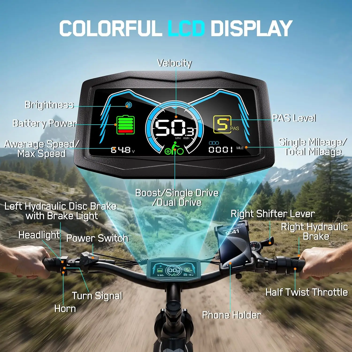 FENGQS Q8 PLUS 6000W 5000W Dual Motor Mountain Electric Vehicle 60V1200WH Large Battery, 100 Kilometer Range, Hydraulic Disc Brake with Turn Signal, Electric Bicycles, Commuting, Boys, Fat Tires, Detachable Batteries. Full Shockingproof Frame