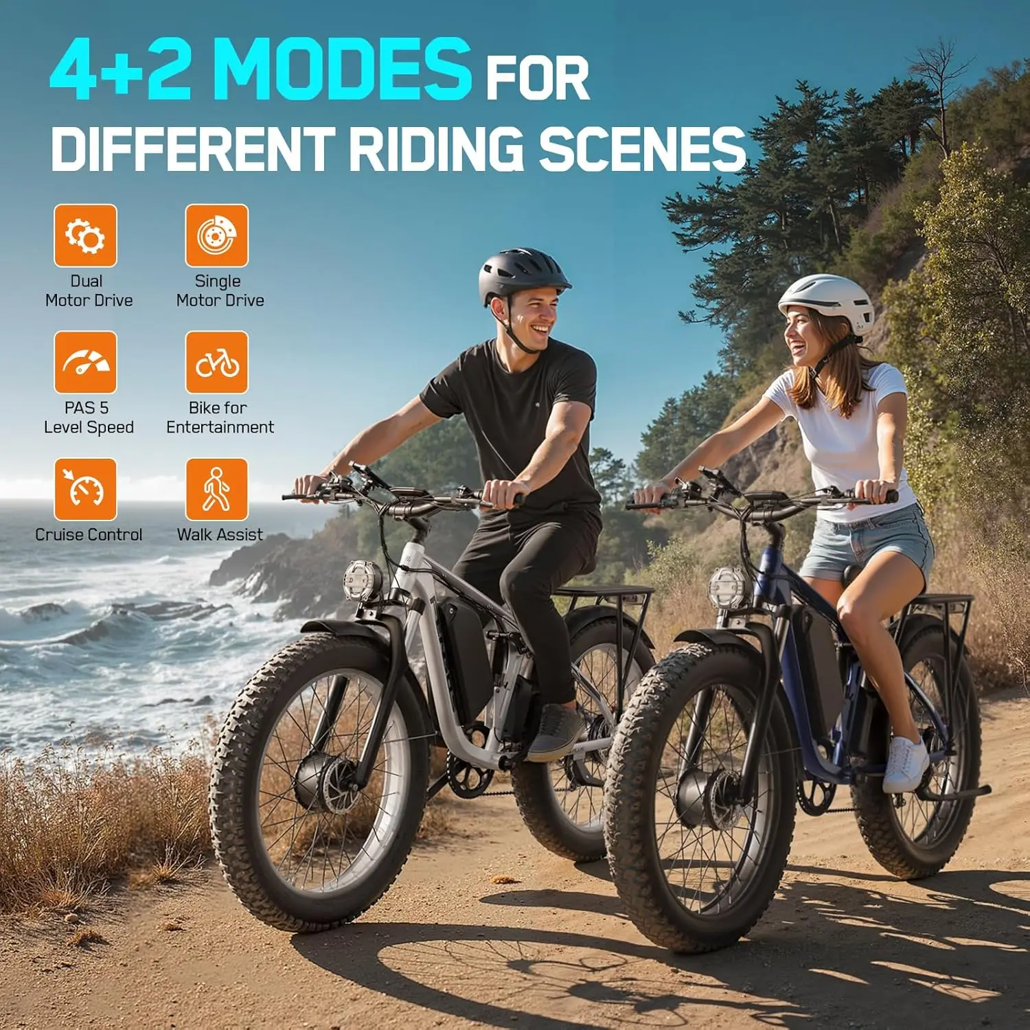 FENGQS Q8 PLUS 6000W 5000W Dual Motor Mountain Electric Vehicle 60V1200WH Large Battery, 100 Kilometer Range, Hydraulic Disc Brake with Turn Signal, Electric Bicycles, Commuting, Boys, Fat Tires, Detachable Batteries. Full Shockingproof Frame