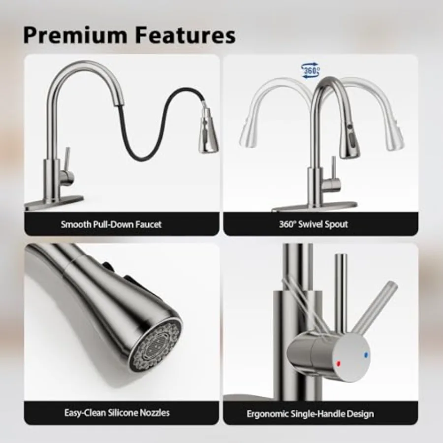 High Arc Stainless Steel Single Handle Kitchen Faucet with Pull Down Sprayer for Farmhouse Sink Laundry Room Camper RV Bar 1 or
