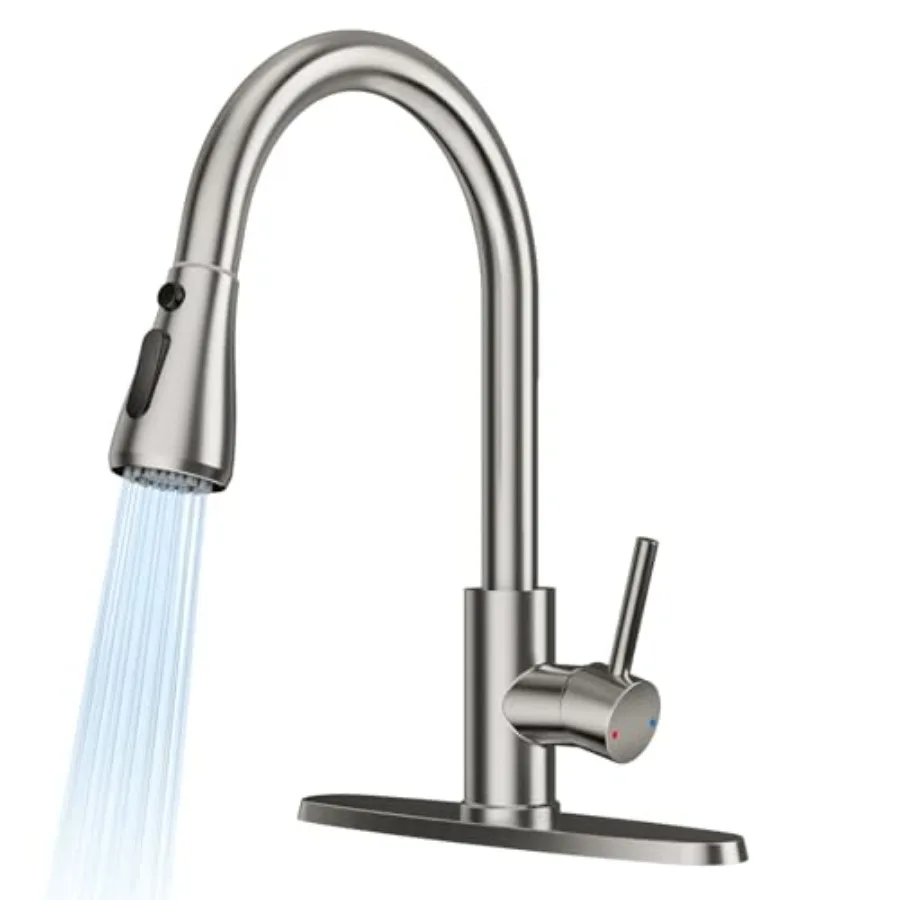 High Arc Stainless Steel Single Handle Kitchen Faucet with Pull Down Sprayer for Farmhouse Sink Laundry Room Camper RV Bar 1 or