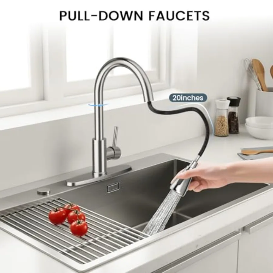 High Arc Stainless Steel Single Handle Kitchen Faucet with Pull Down Sprayer for Farmhouse Sink Laundry Room Camper RV Bar 1 or