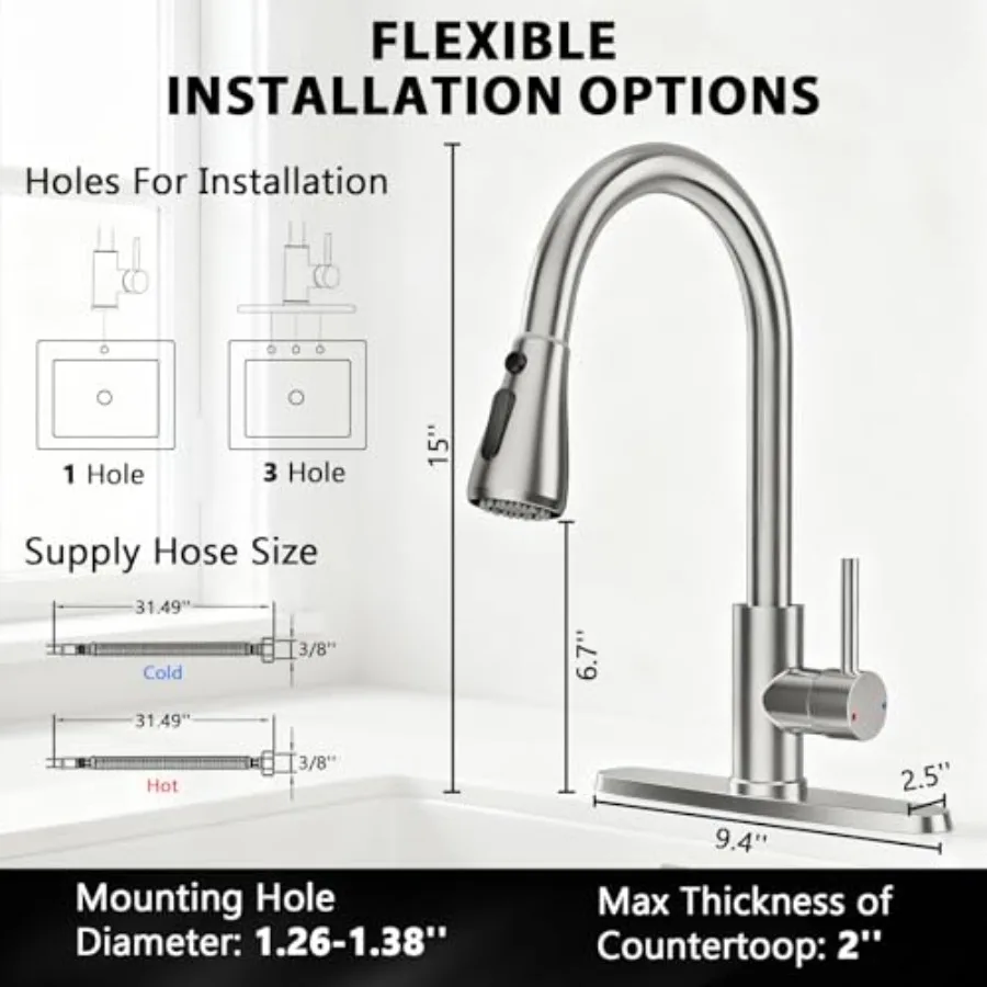 High Arc Stainless Steel Single Handle Kitchen Faucet with Pull Down Sprayer for Farmhouse Sink Laundry Room Camper RV Bar 1 or