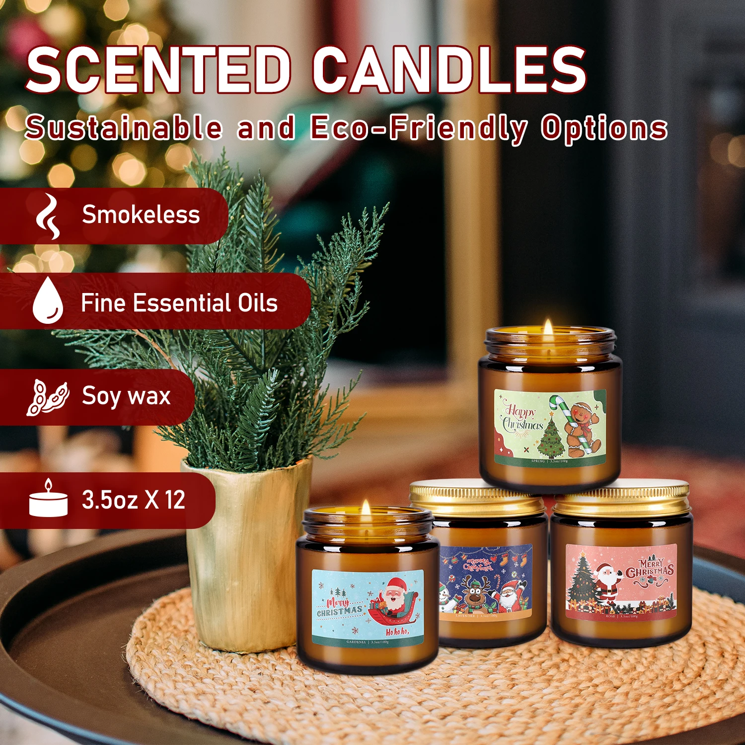 12-Pack Christmas-Themed Apothecary Bottle Scented Candles for Home Decor And Atmosphere Relaxation