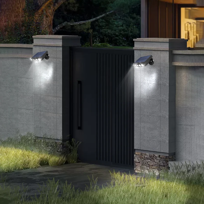 FAMCDC Solar Flood Light 4 LED Wall Light Motion Sensor Security Spot Wall Street Yard Outdoor Patio Lamp Garden Lighting