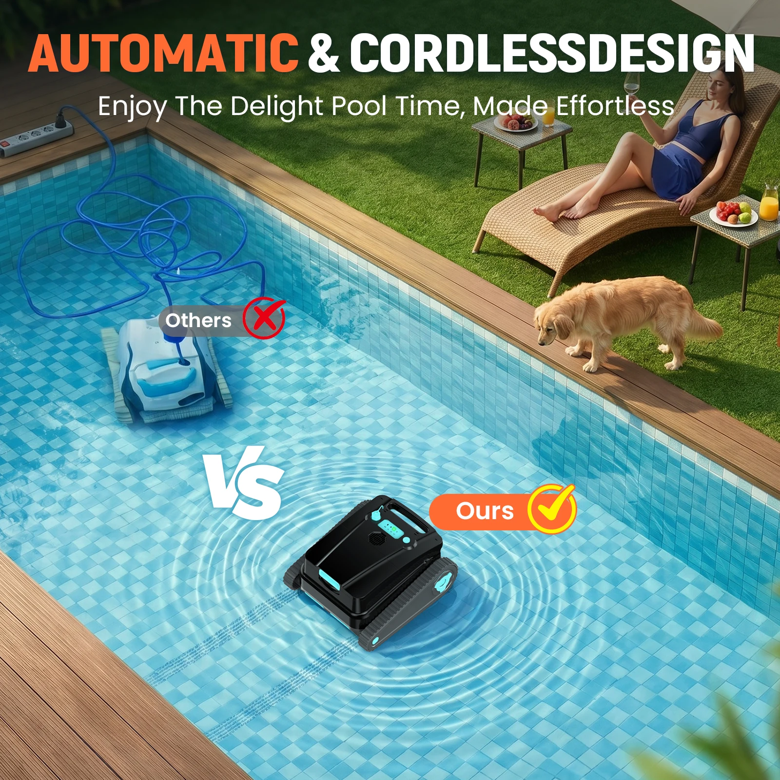 Vastorm 2026 Upgraded H2 Robot Swimming Pool Cleaner 120Mins Runtime Self-Parking Powerful Cordless Floor Wall Auto Cleaning for Pools