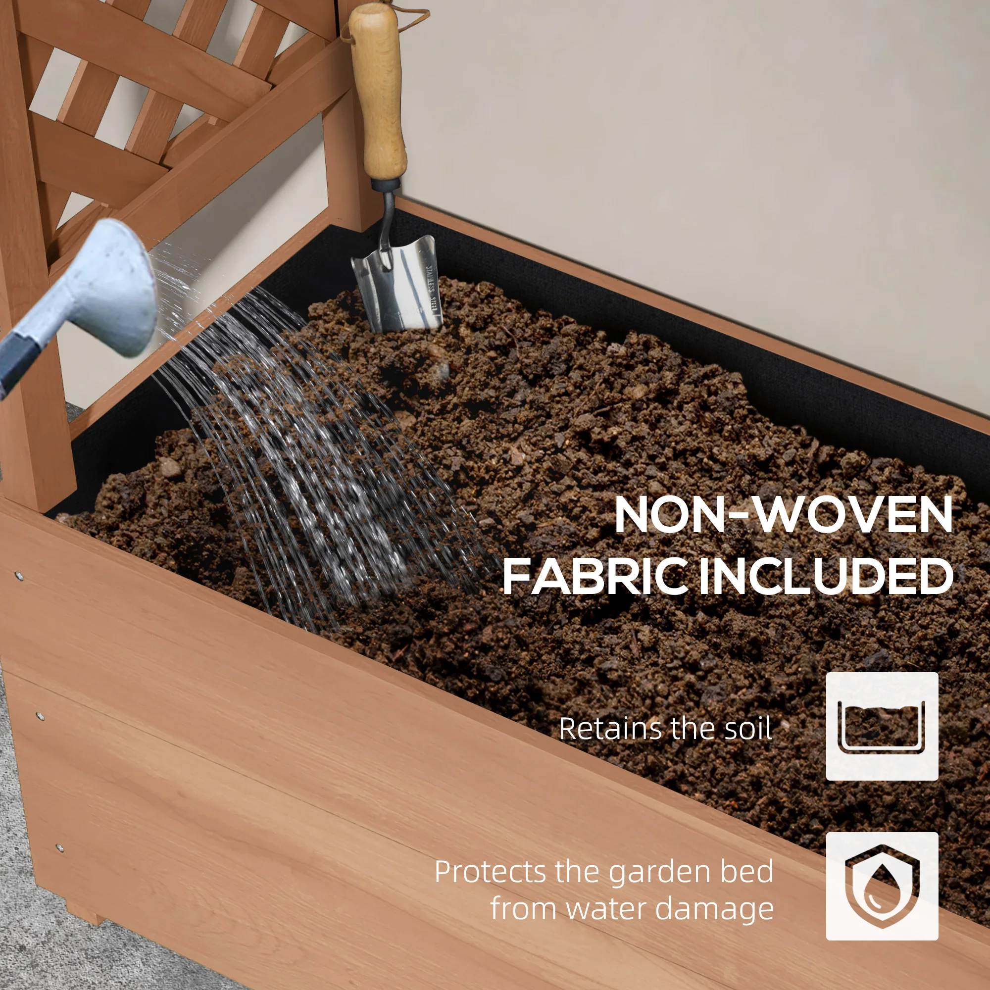 70.75inch Elevated Garden Planter with Stand, Hanging Roof, and Drainage Holes