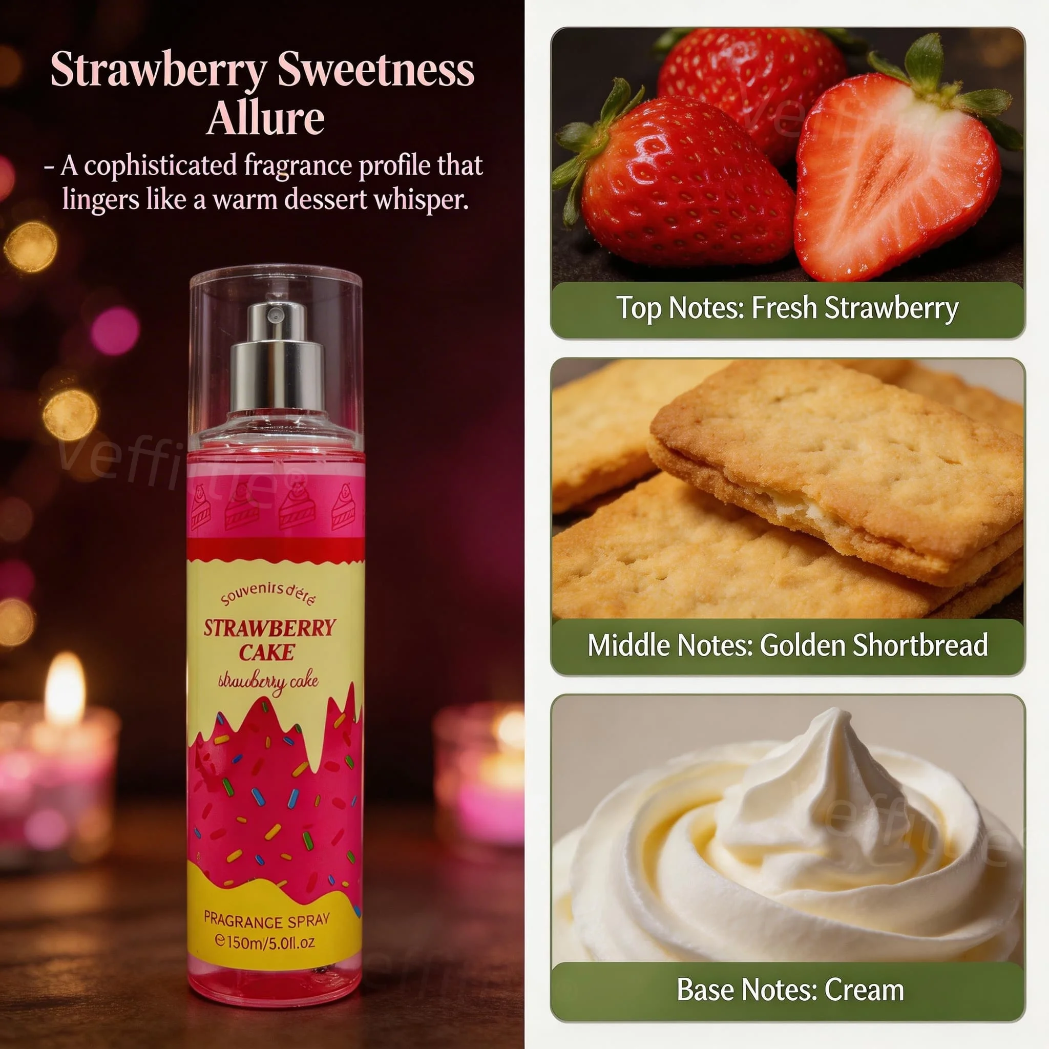 Sweet Strawberry Cream Fragrance,Long Lasting Scent, Urban Date Aroma, Playful Spray for Evening Outings,Romantic Love Essential