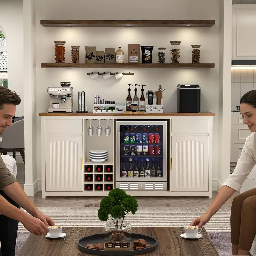 Extra Long Bar Cabinet with ridge Space, ern Wine Liquor Cabinet with Storage and Power Outlet, Buet Sideboard with luted Door H
