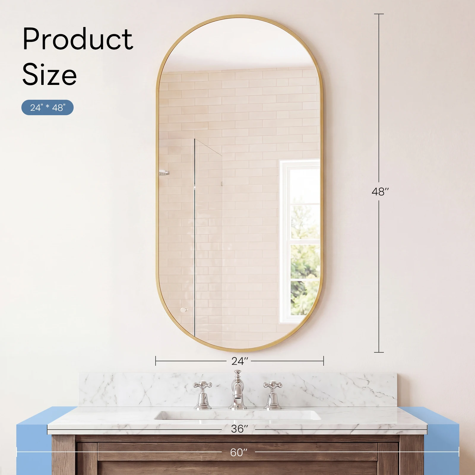 JHK Oval Wall Mirror with Metal Frame for Wall Modern Dressing Mirror Tempered Glass Bedroom Living Room Horizontal or Vertical
