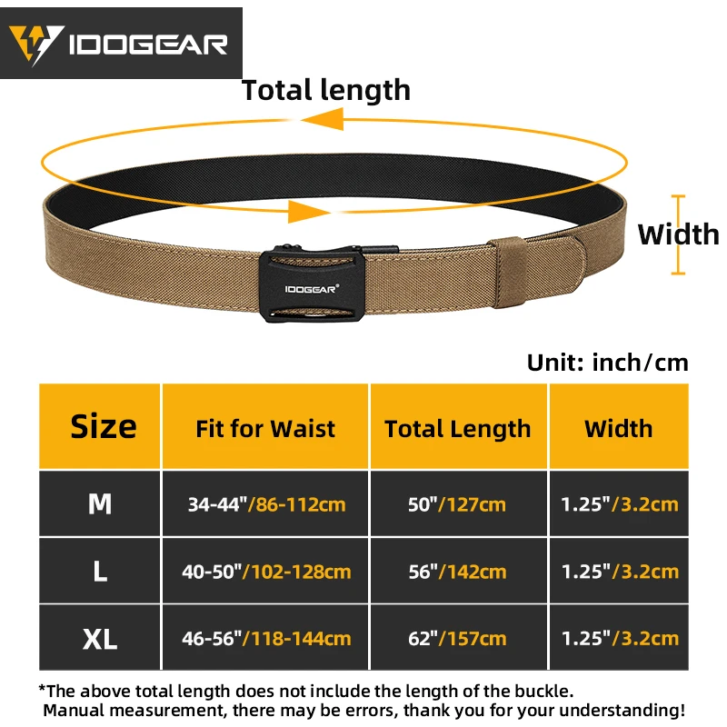 IDOGEAR Tactical Ratchet Belt 1.25” EDC Gun Belt Heavy-Duty Nylon CCW Belts with Quick-Adjust Buckle for IWB/OWB/AIWB Carry 3443