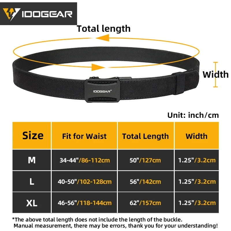 IDOGEAR Tactical Ratchet Belt 1.25” EDC Gun Belt Heavy-Duty Nylon CCW Belts with Quick-Adjust Buckle for IWB/OWB/AIWB Carry 3443
