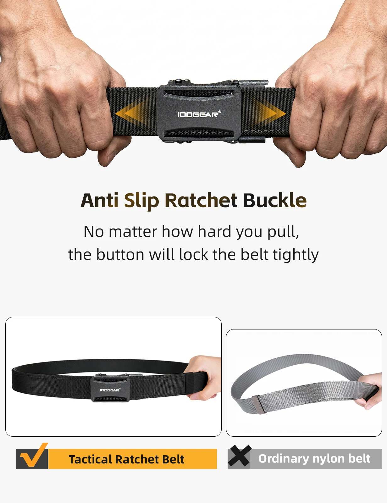 IDOGEAR Tactical Ratchet Belt 1.25” EDC Gun Belt Heavy-Duty Nylon CCW Belts with Quick-Adjust Buckle for IWB/OWB/AIWB Carry 3443