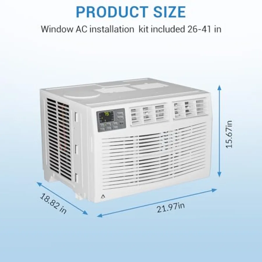8, 000 BTU Window Air Conditioner for Bedroom Apartment Office, R32 Refrigerant, White, Smart App Remote Control, 3 Fan Modes,