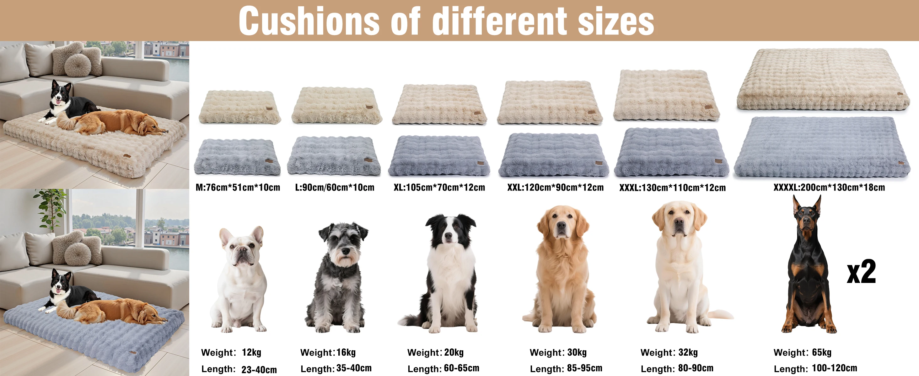 BINGOPAW Ultra-Soft Dog Bed with Removable Cover Machine Washable Cozy Pet Sleep Bed Calming Cat Cushion Cover
